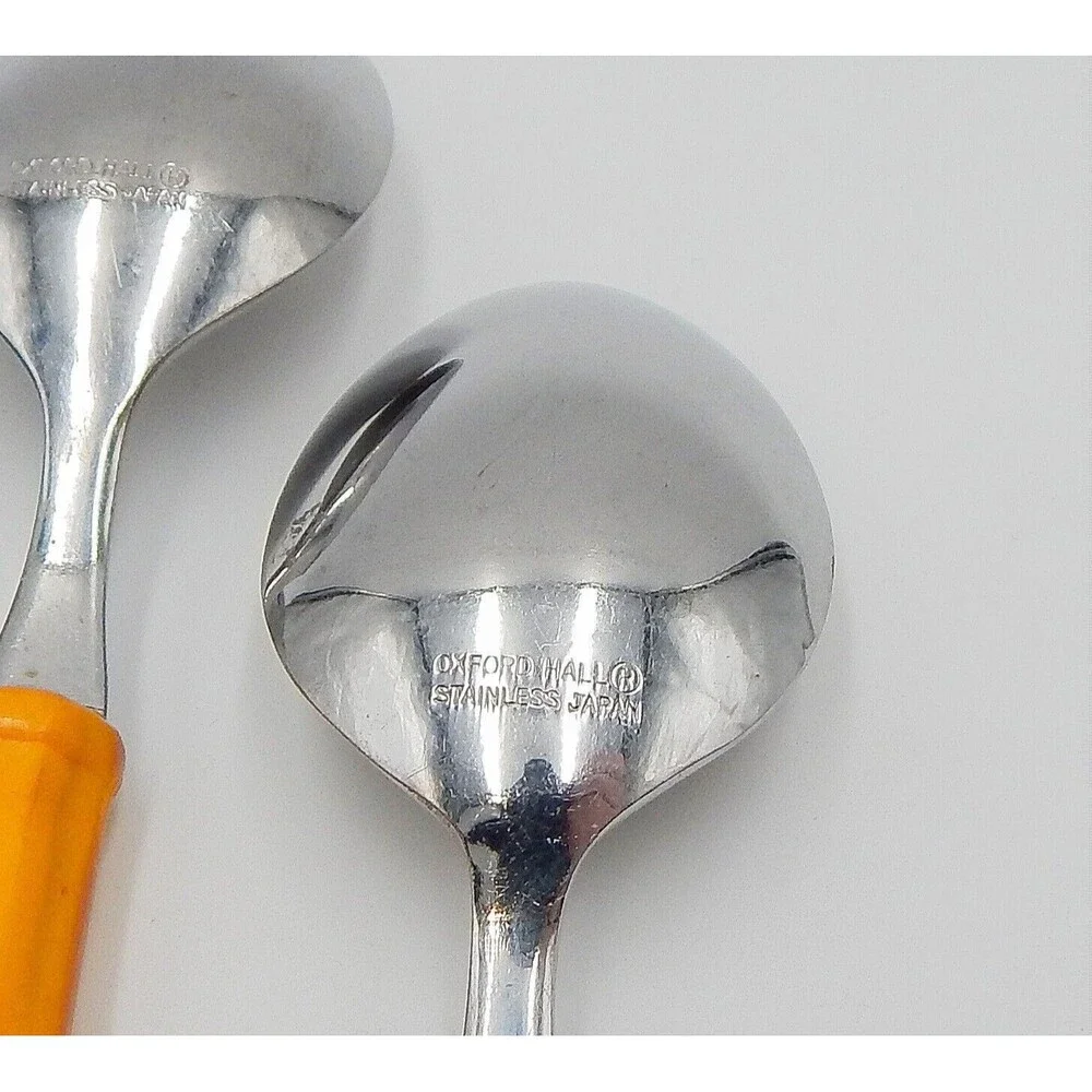 Oxford Hall Soup Table Spoons Yellow Handle Flatware Stainless Japan Set of 4